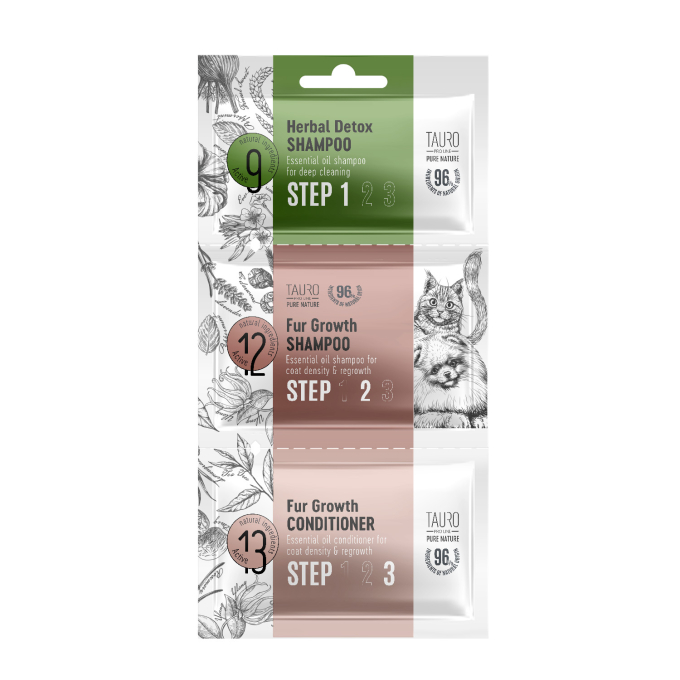 Pure Nature Herbal Detox Fur Growth dog and cat coat shampoo and conditioner sample set